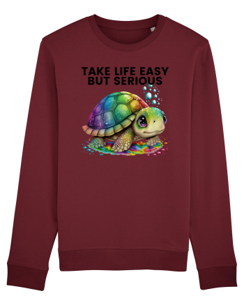 Broasca testoasa pictata in acuarela cu mesajul Take Life Easy but Serious Burgundy