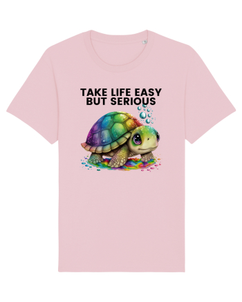 Broasca testoasa pictata in acuarela cu mesajul Take Life Easy but Serious Cotton Pink