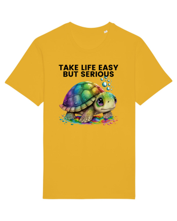 Broasca testoasa pictata in acuarela cu mesajul Take Life Easy but Serious Spectra Yellow