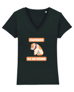 MUNCESC CA UN CÂINE Tricou mânecă scurtă guler V Damă Evoker