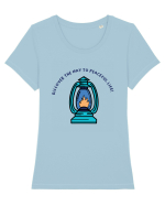 Discover the Way to Peaceful Life! Tricou mânecă scurtă guler larg fitted Damă Expresser