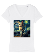 Pisică într-un peisaj Tricou mânecă scurtă guler V Damă Evoker