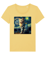 Pisică într-un peisaj Tricou mânecă scurtă guler larg fitted Damă Expresser