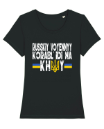 Russkiy Voyennyy Korabl' Idi Na Khuy Russian Warship Go Fuck Yourself Tricou mânecă scurtă guler larg fitted Damă Expresser