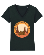 Keep Calm and Camp On Tricou mânecă scurtă guler V Damă Evoker