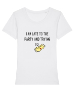 LATE TO THE PARTY Tricou mânecă scurtă guler larg fitted Damă Expresser
