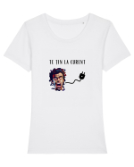 TE ȚIN LA CURENT V1 Tricou mânecă scurtă guler larg fitted Damă Expresser