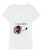 TE ȚIN LA CURENT V2 Tricou mânecă scurtă guler V Damă Evoker