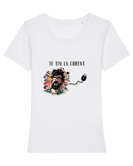 TE ȚIN LA CURENT V2 Tricou mânecă scurtă guler larg fitted Damă Expresser