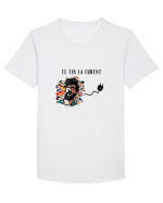 TE ȚIN LA CURENT V2 Tricou mânecă scurtă guler larg Bărbat Skater