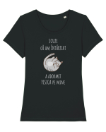 Pisica Adormita cu Citat Tricou mânecă scurtă guler larg fitted Damă Expresser