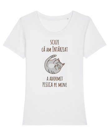 Pisica Adormita cu Citat White