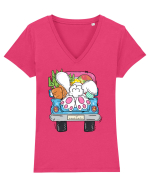 Funny Easter Truck Tricou mânecă scurtă guler V Damă Evoker