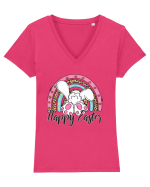 Happy Easter Rainbow Tricou mânecă scurtă guler V Damă Evoker