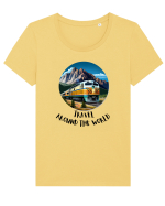 TRAVEL AROUND THE WORLD - V1 Tricou mânecă scurtă guler larg fitted Damă Expresser