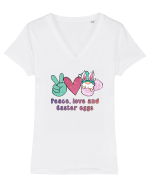 de Paște - Peace love and easter eggs Tricou mânecă scurtă guler V Damă Evoker