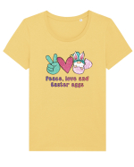 de Paște - Peace love and easter eggs Tricou mânecă scurtă guler larg fitted Damă Expresser
