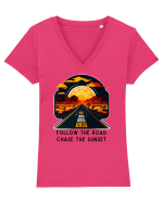 FOLLOW THE ROAD - V1 Tricou mânecă scurtă guler V Damă Evoker