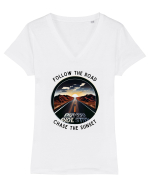 FOLLOW THE ROAD - V2 Tricou mânecă scurtă guler V Damă Evoker