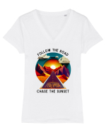 FOLLOW THE ROAD - V3 Tricou mânecă scurtă guler V Damă Evoker