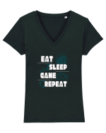 Eat Sleep Game Repeat Tricou mânecă scurtă guler V Damă Evoker
