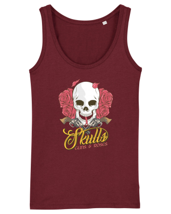 Skulls Guns Roses Burgundy