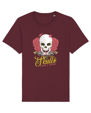 Skulls Guns Roses Burgundy
