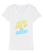 Never give up Tricou mânecă scurtă guler V Damă Evoker