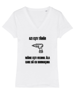 Azi esti tanar maine esti vecinul ala care da cu bormasina Tricou mânecă scurtă guler V Damă Evoker