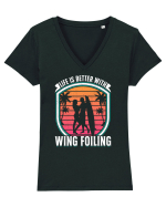 Life is better with wing foiling Tricou mânecă scurtă guler V Damă Evoker