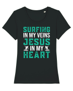 Surfing In My Veins Jesus In My Heart Tricou mânecă scurtă guler larg fitted Damă Expresser