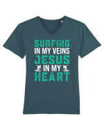 Surfing In My Veins Jesus In My Heart Tricou mânecă scurtă guler V Bărbat Presenter