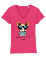 SMALL MOUSE, BIG STYLE! - V1 Tricou mânecă scurtă guler V Damă Evoker