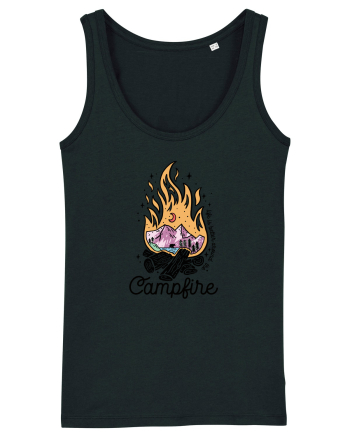 in stil line art - Life is better around the campfire Black