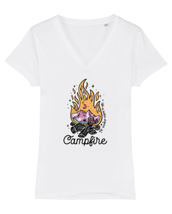 in stil line art - Life is better around the campfire White