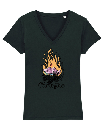 in stil line art - Life is better around the campfire Black