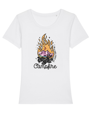 in stil line art - Life is better around the campfire White