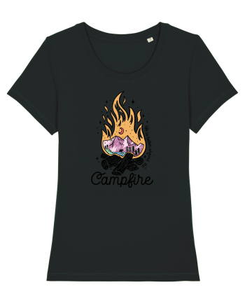 in stil line art - Life is better around the campfire Black