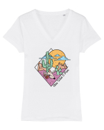 in stil line art - Stay wild and free Tricou mânecă scurtă guler V Damă Evoker