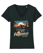pentru camping - Happiness is good company and campfire Tricou mânecă scurtă guler V Damă Evoker