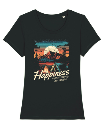 pentru camping - Happiness is good company and campfire Black
