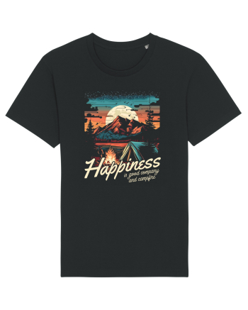 pentru camping - Happiness is good company and campfire Black