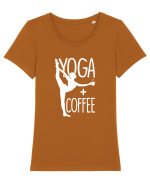Yoga and coffee Tricou mânecă scurtă guler larg fitted Damă Expresser
