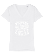 Vintage original 1977 quality limited edition aged to perfection, Aniversar Tricou mânecă scurtă guler V Damă Evoker