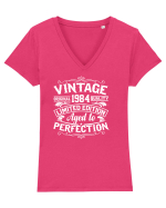 Vintage original 1984 quality limited edition aged to perfection, Aniversar Tricou mânecă scurtă guler V Damă Evoker