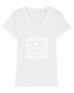Vintage original 1987 quality limited edition aged to perfection, Aniversar Tricou mânecă scurtă guler V Damă Evoker