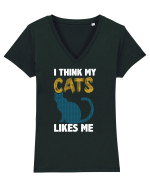 I Think Cats Likes Me Tricou mânecă scurtă guler V Damă Evoker