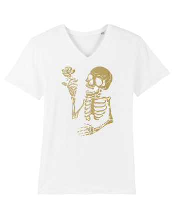 Skeleton Happy with Golden Rose White