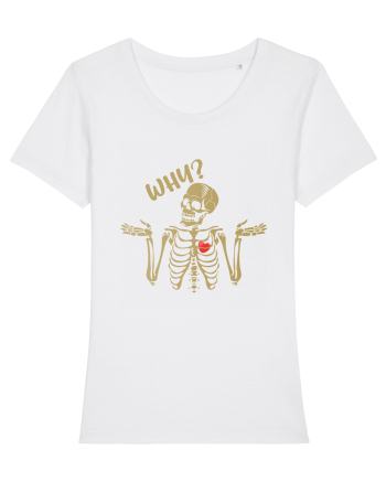 Why? Skeleton Wondering Red Heart White