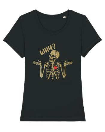 Why? Skeleton Wondering Red Heart Black